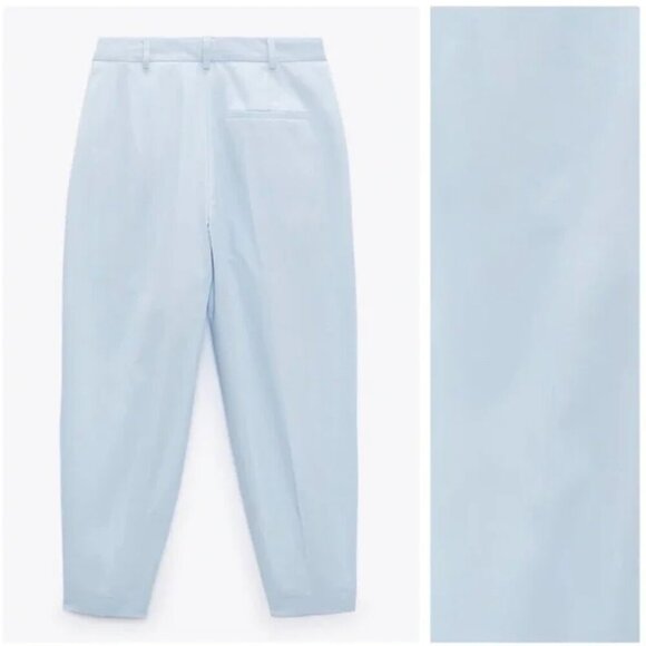 Zara Cotton Light Blue High-Waisted Slouchy Pants/Trousers. Size S NEW WITH TAG - Picture 4 of 5